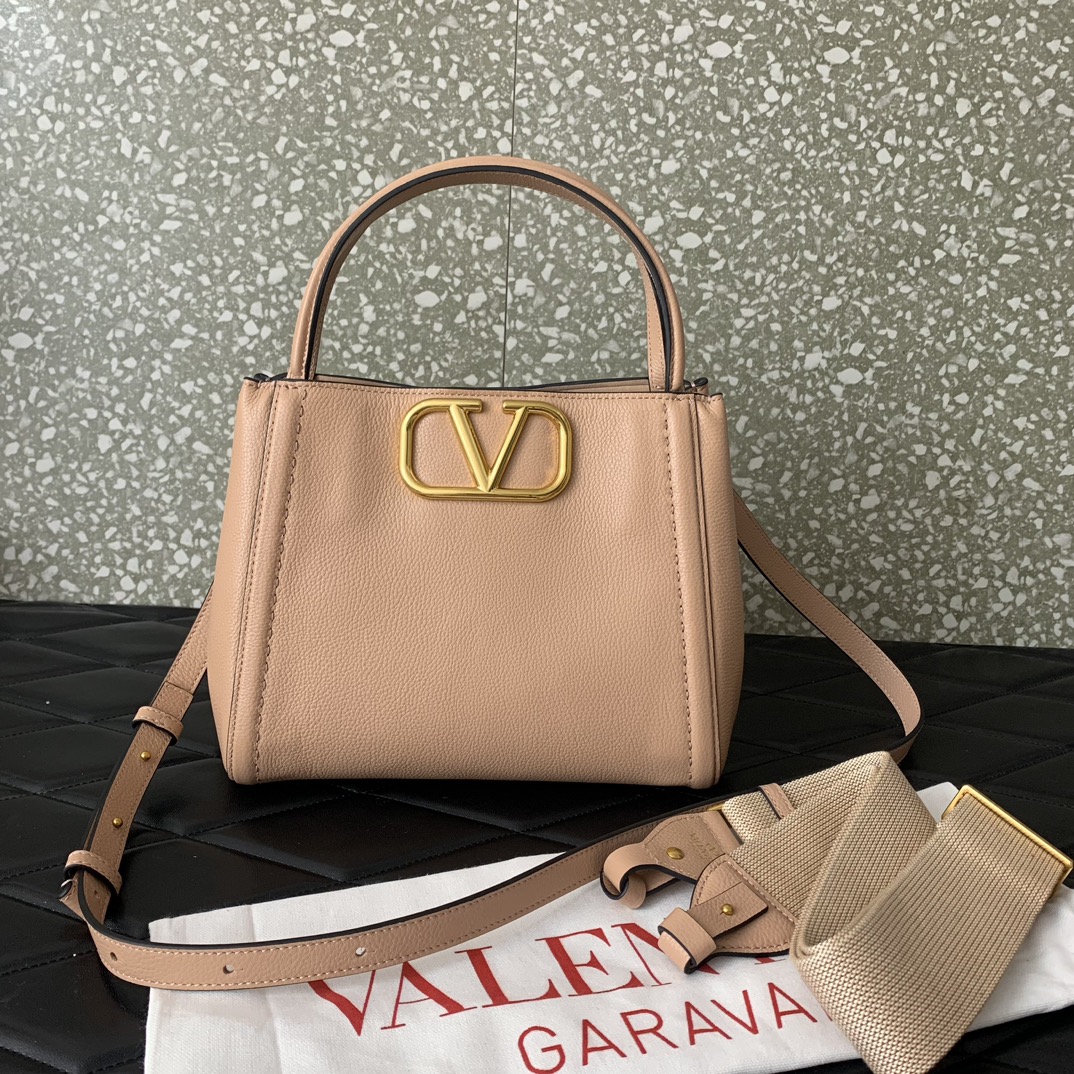 Valentino Garavani Alltime Medium Handbag in Rose Cannelle Grainy Calfskin